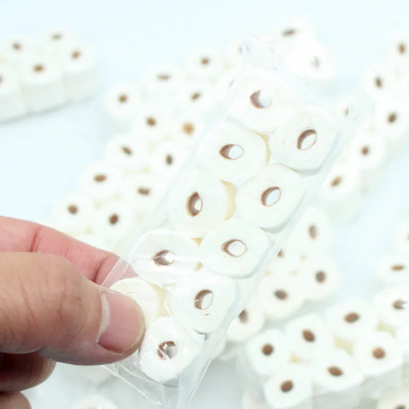 Miniature paper simulated toilet paper roll model for children, showing 30mm width and 80mm height.