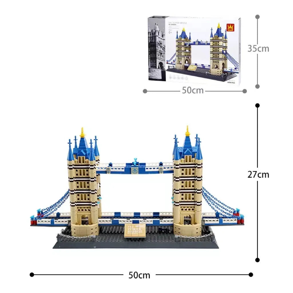 Wange plastic building block set with over 800 pieces for constructing landmark models including Big Ben and the Statue of Liberty.