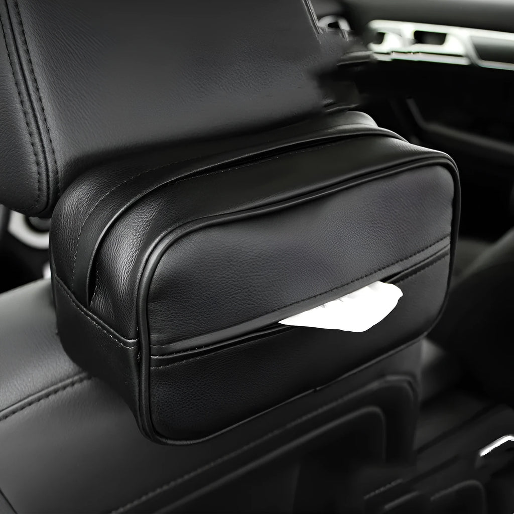 Black and beige PU leather hanging storage box for car and home organisation