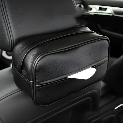 Black and beige PU leather hanging storage box for car and home organisation