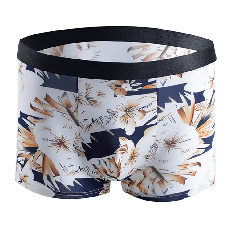 Plus size men's ice silk personalised boxers in mid-waist design showing shaping features