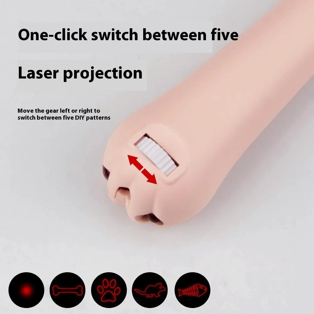 Infrared cat teasing stick with laser patterns, moon-light lamp and pet footprints design in plastic