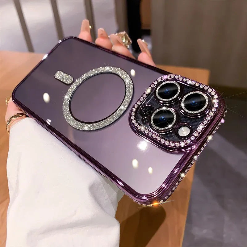 Magnetic iPhone case with electroplated back plate and soft silicone edges in colour options