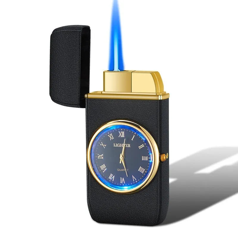 Metal multifunctional watch cigarette lighter with wind resistance and LED flashing lamp