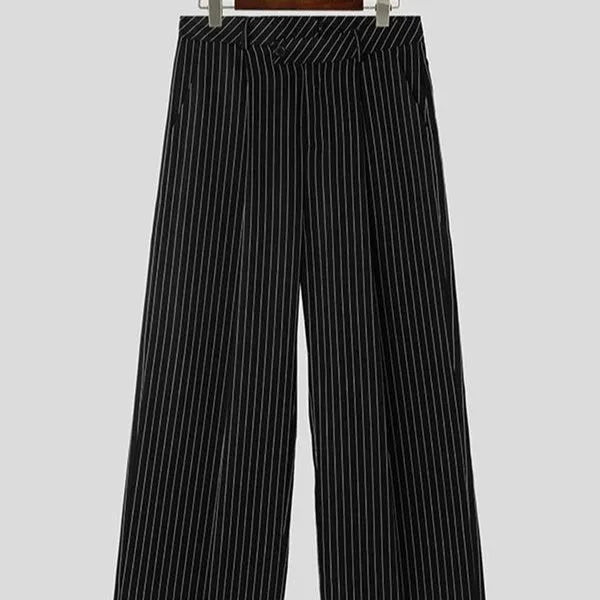 Black men's trousers with vertical stripes and front pleats in rabbit hair bamboo fibre fabric