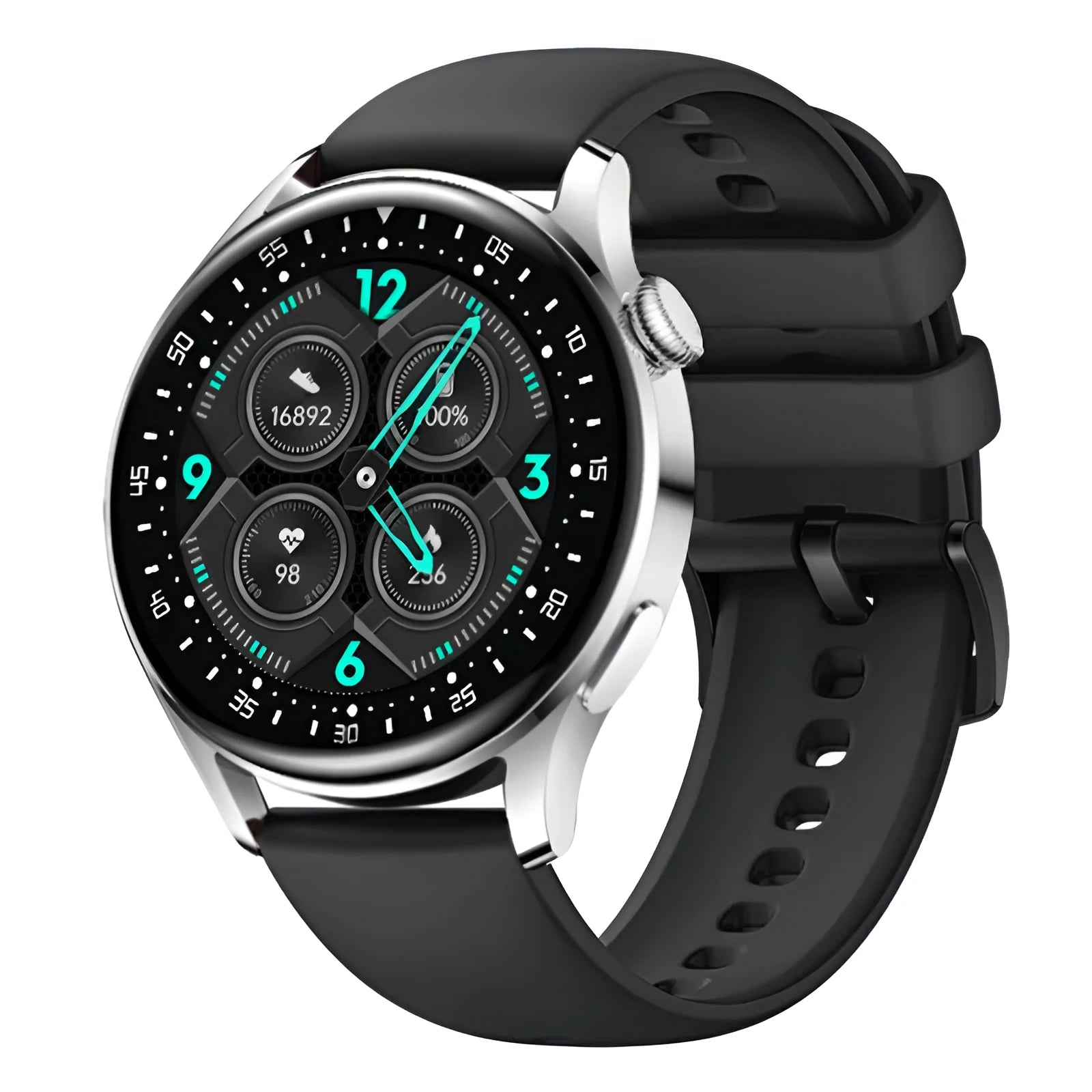 Smart watch ring with 1.32 inch touchscreen display and silicone wristband in multiple colour options