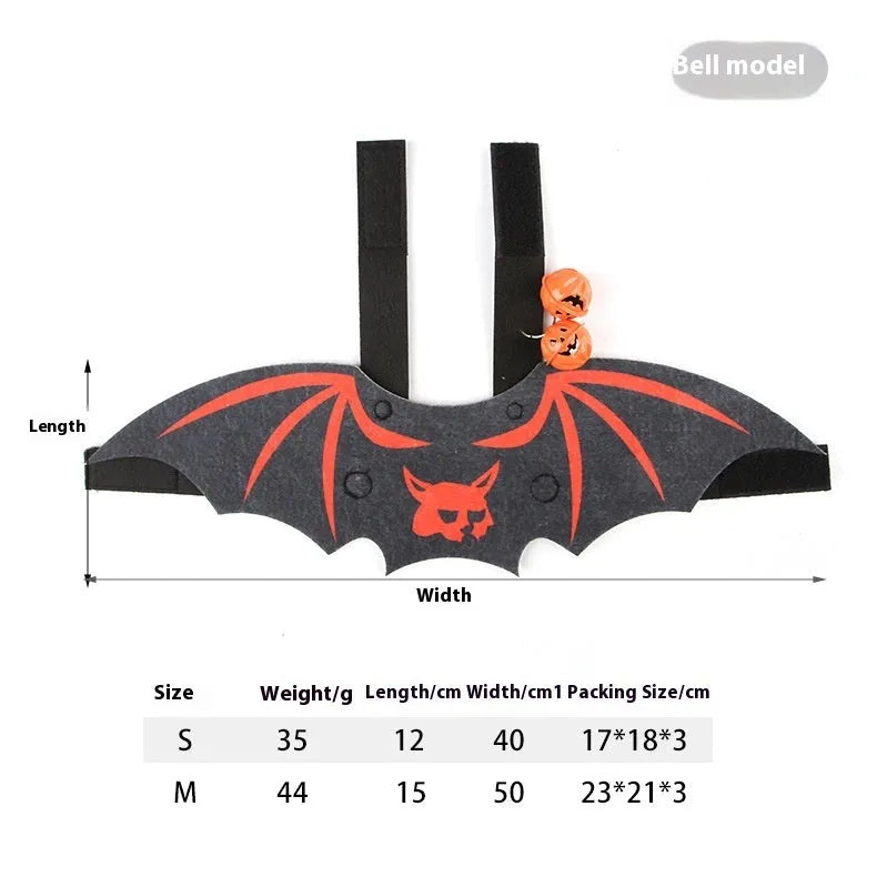 Halloween batwing costume for a cat on a mannequin, shown in orange pumpkin bat colour variant.