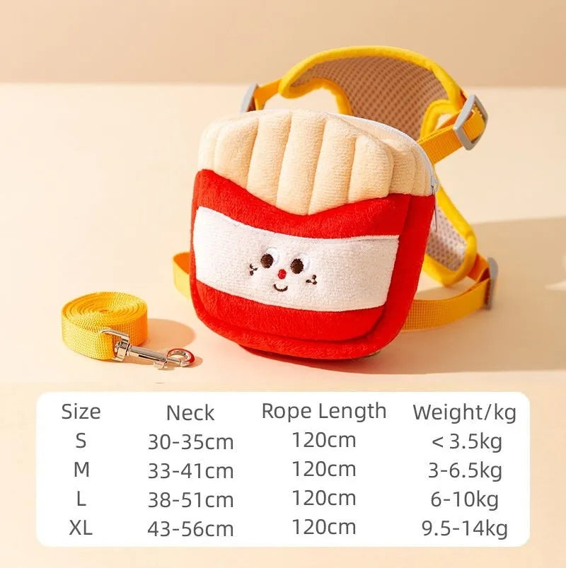 Cartoon hamburger design adjustable vest leash rope for dogs and cats in escape-proof backpack harness