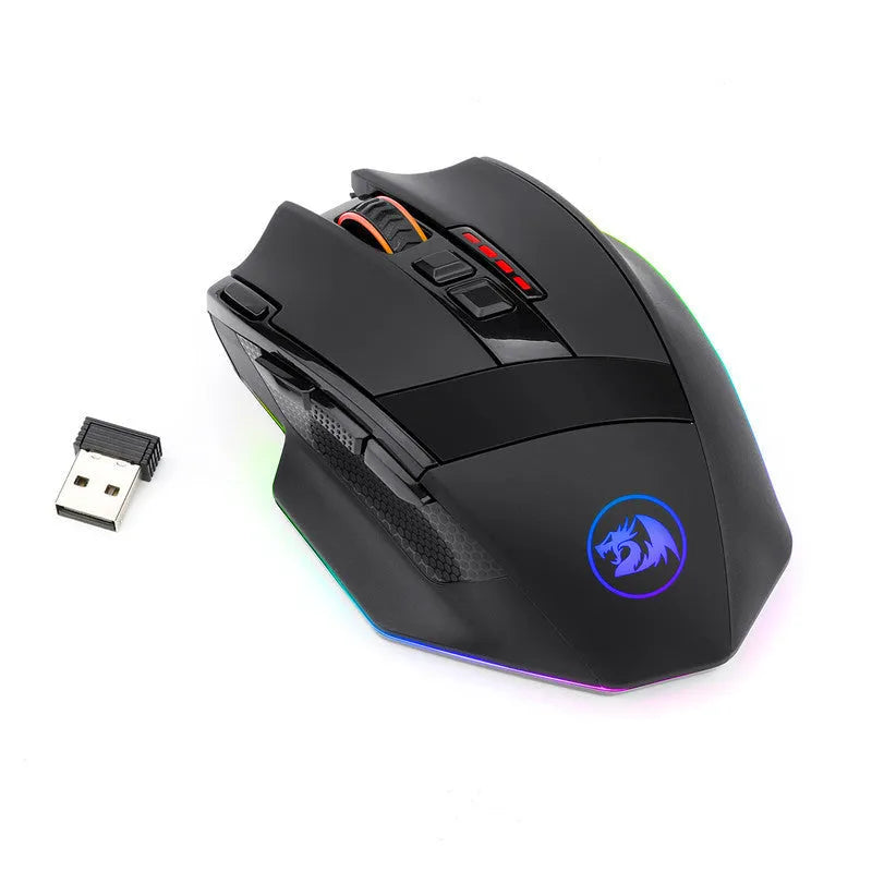 Black Redragon M801P gaming mouse with nine buttons and dual wireless/wired connectivity