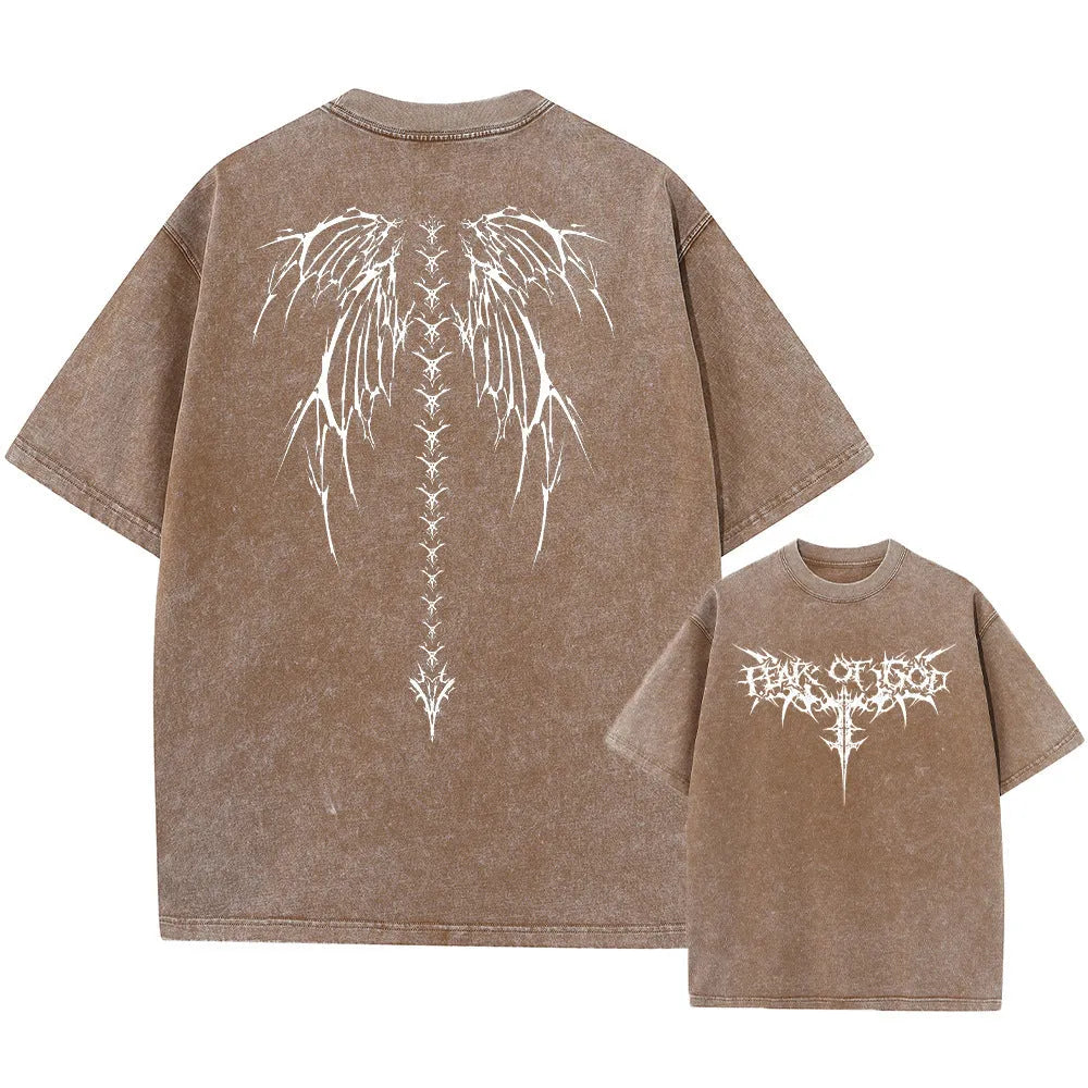 Men's oversized loose fit cotton t-shirt in a solid colour on a hanger, showing drop-shoulder short sleeves.