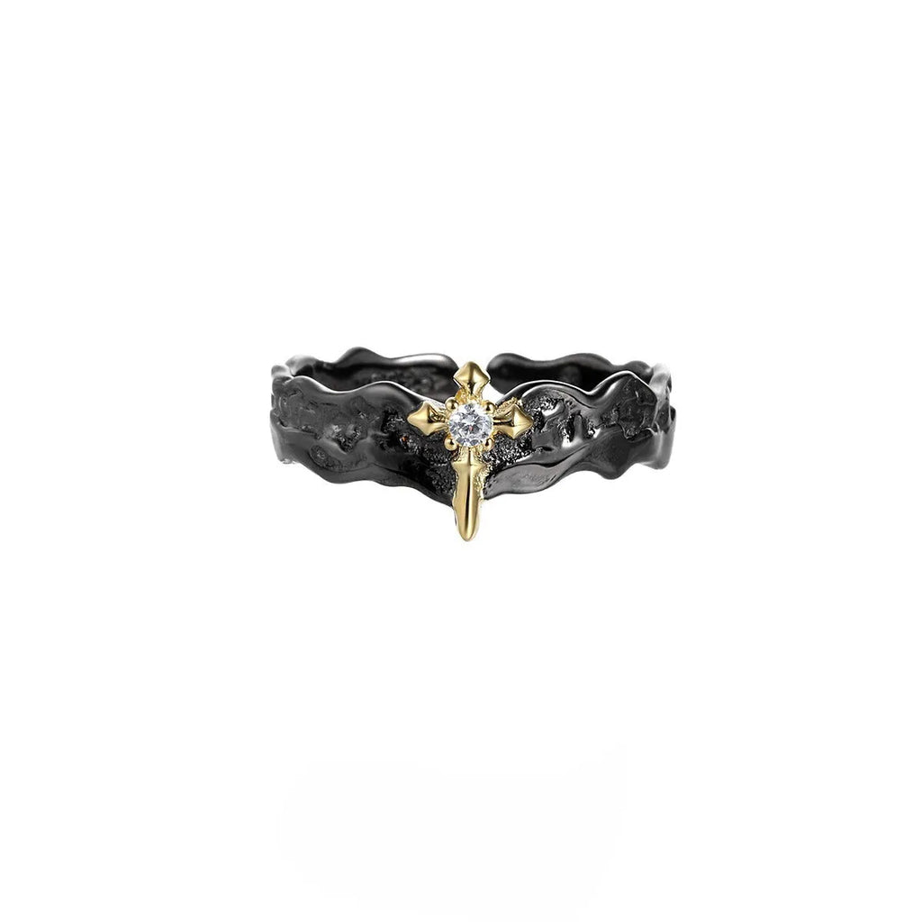 Princess Knight adjustable opening couple ring in white gold or black gold electroplated silver
