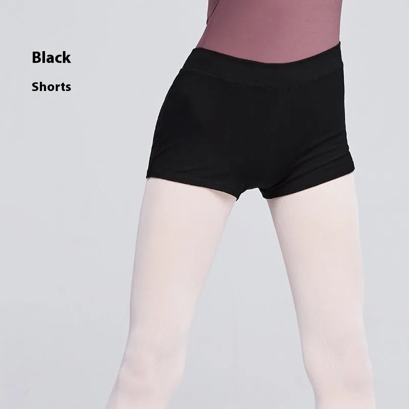 Women's solid black cotton ballet practice shorts for dance exercise with Asian sizing options