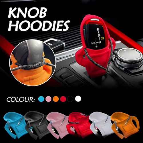 Soft Dutch velvet car gear handle cover in multiple colours on a gear stick.