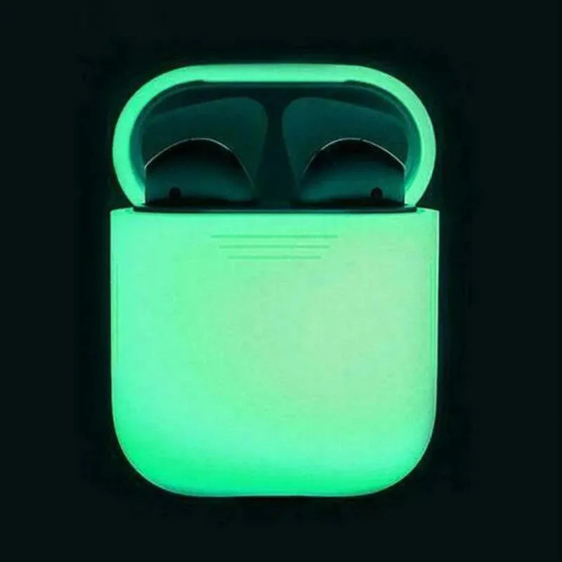 Silicone protective case for AirPods wireless earphones with luminous glow feature and flip-type opening