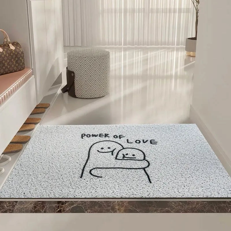Square PVC floor mat with geometric cartoon Mr Big Nose pattern in four size options