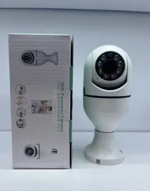 Wireless bulb security camera with 5cm diameter lamp head showing e27 fitting for standard light sockets