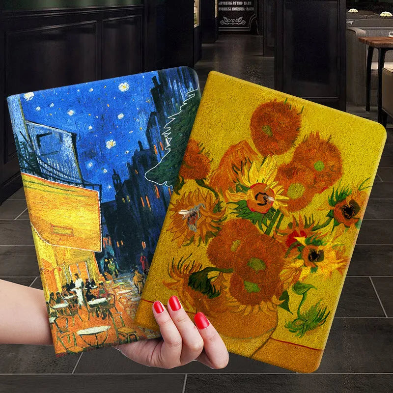 Handmade liquid silicone flip case for iPad shown in Apricot Flower decorative theme.