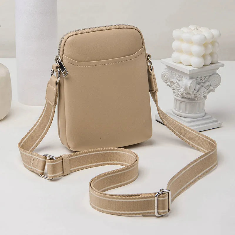Women's compact crossbody shoulder bag for mobile phones in solid colour with 14.5×5.5×19cm dimensions
