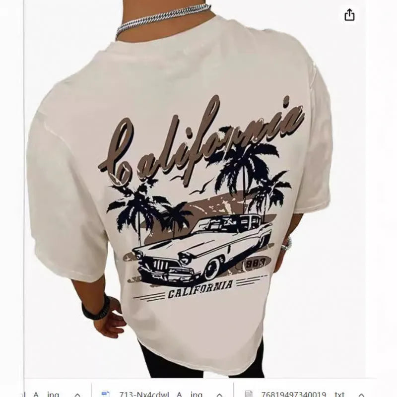 Men's printed street short-sleeved sports t-shirt showing digital pattern on polyester fabric