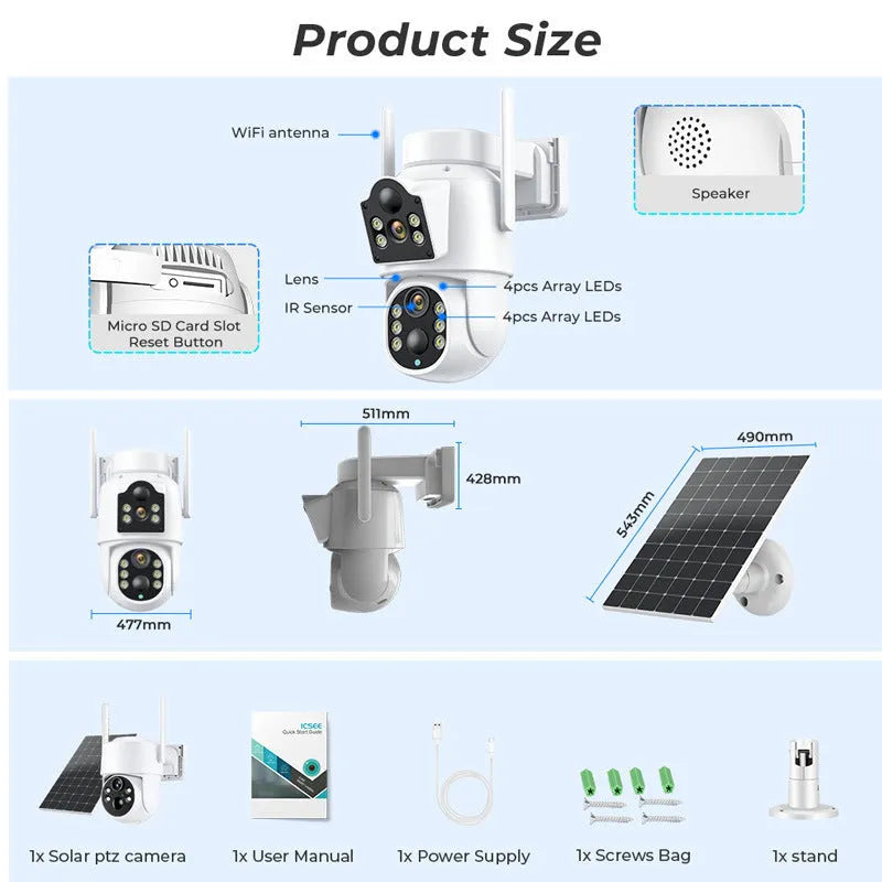 Outdoor solar wireless wifi security camera with solar panel in black colour option