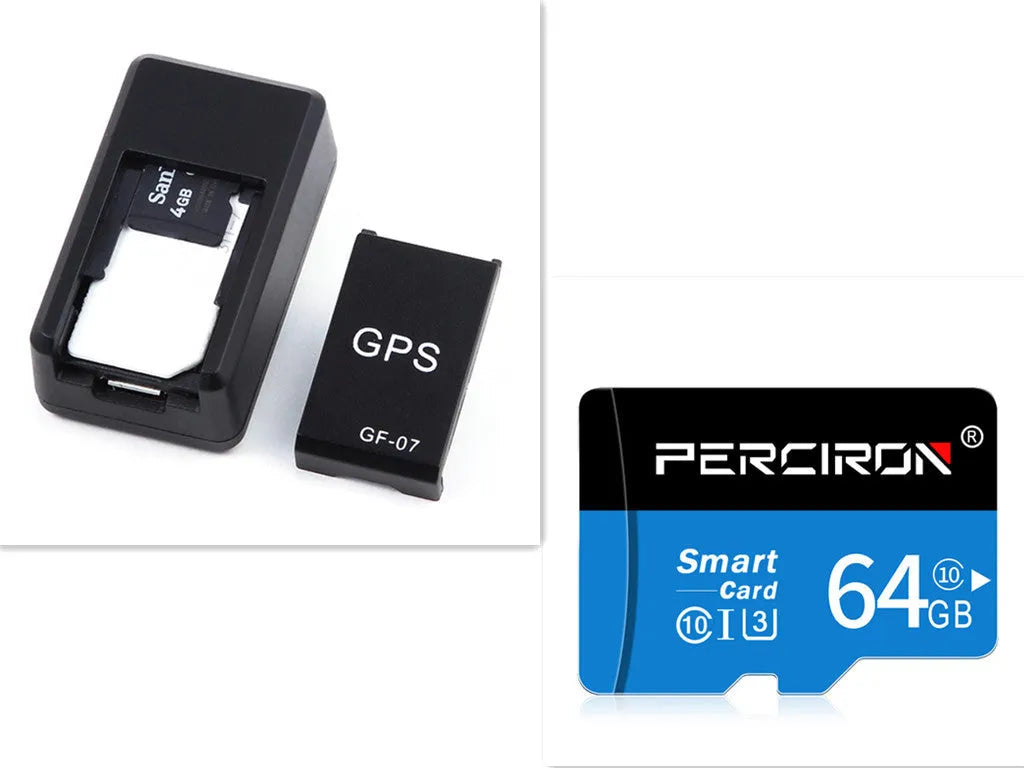 Small black plastic magnetic GPS car tracker device on a metal surface.