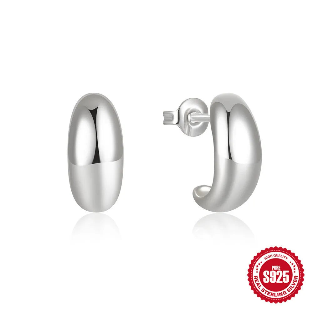 S925 sterling silver C-shaped stud earrings with electroplated gold or white gold finish