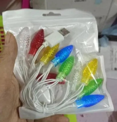 Green USB charging cable with ten flashing LED lights used for room decoration and night lighting