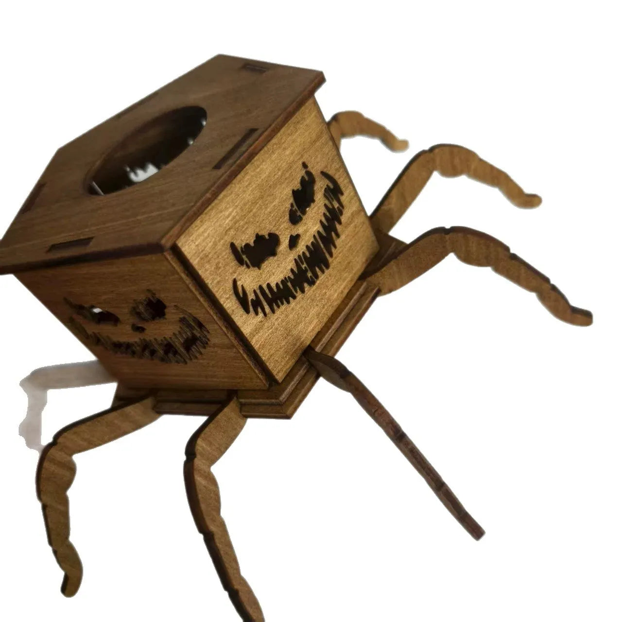 Wooden Halloween spider mini lantern candlestick decoration measuring 21x8.5cm