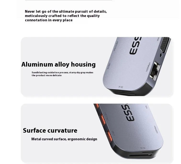 11-in-1 USB-C expansion dock with Gigabit Ethernet port, HDMI, VGA, USB-A ports, and memory card slots