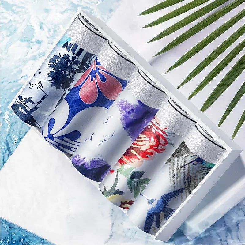 Plus size men's ice silk personalised boxers in mid-waist design showing shaping features