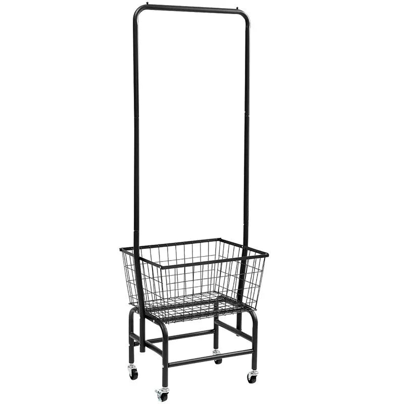 Iron single rod pulley storage car for hanging clothes with adjustable height mechanism in black or white finish
