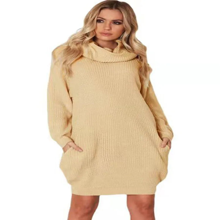 Mid-length imitation cashmere sweater with lapel collar and pockets in yellow, black, or apricot