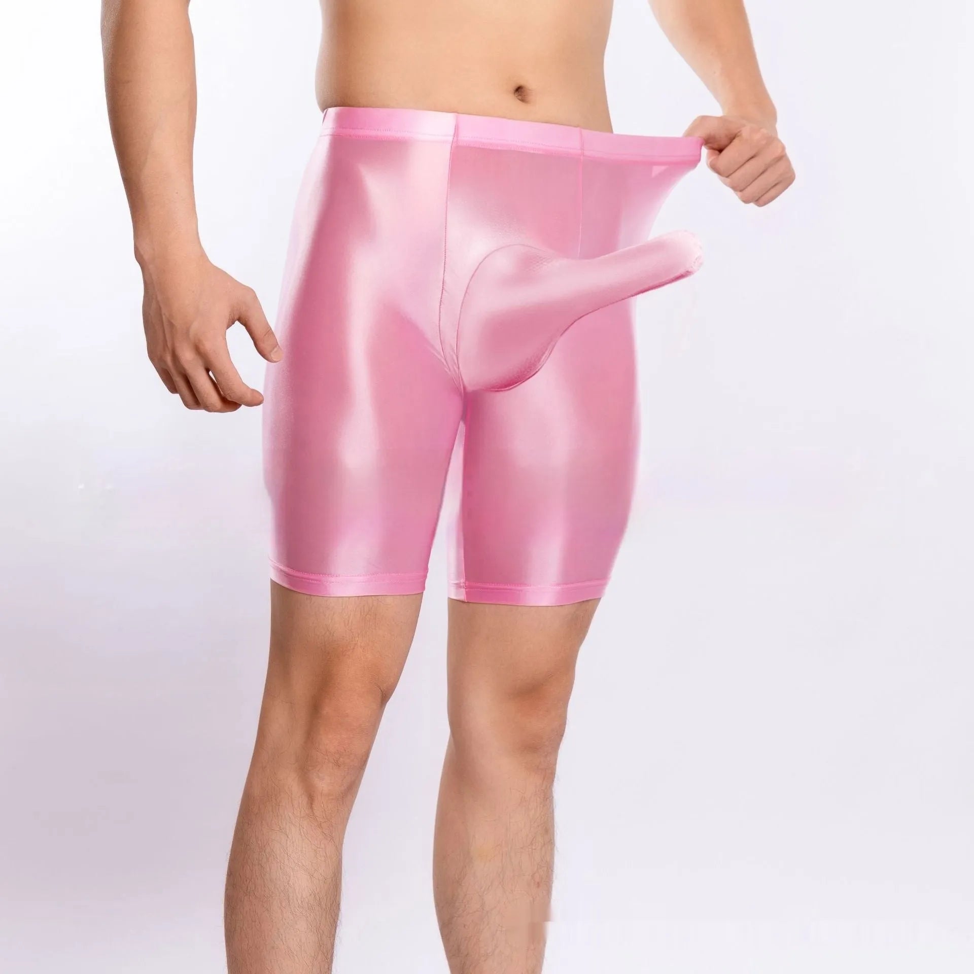 Men's plus size shiny silky sports shorts in multiple colours on size chart