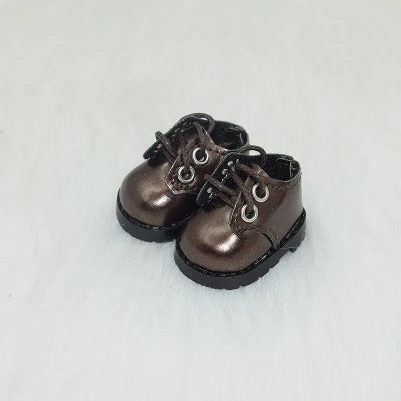 17cm doll replacement shoes in PU polyurethane material showing 3.5cm to 3.8cm height options including boots, leather shoes, and high heels