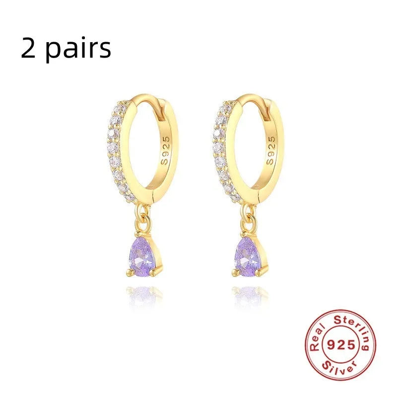 S925 sterling silver geometric water drop earrings with electroplated gold or silver finishes and gemstone options