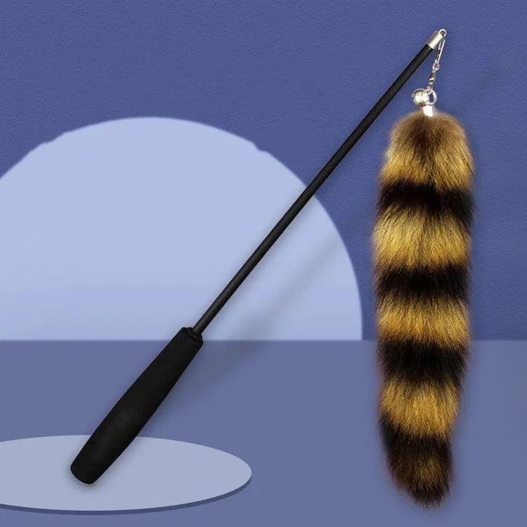 Black interactive cat wand teaser with 42cm elastic string for playing with kittens