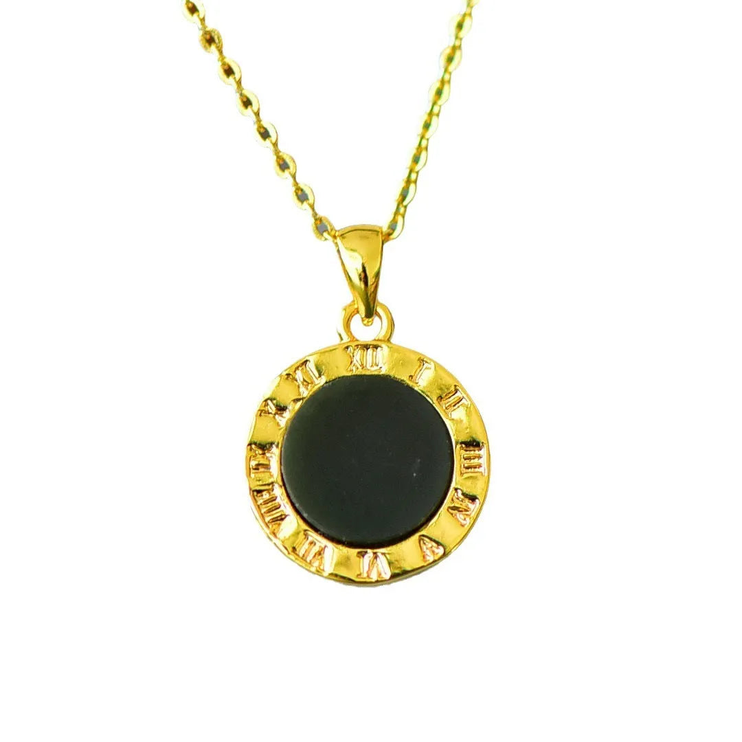 Gray Hetian jade pendant with copper inlay detailing on necklace chain