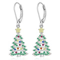 Women's Christmas tree earrings with star pendant in white gold colour finish