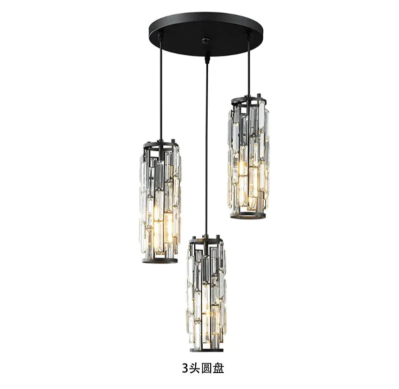 Industrial style single head LED droplight with crystal detailing in black, gold, or chrome finish