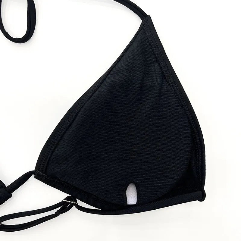 Black mesh polyester four-piece bikini swimsuit with long sleeves and briefs for women's swimming sports