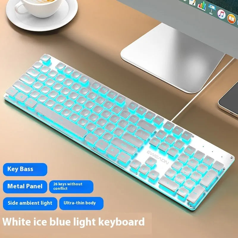 Wired mute mechanical-feel keyboard with backlighting in ABS casing, 44 cm length