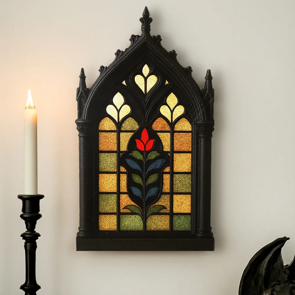 Black wooden gothic arch door frame wall shelf storage rack decorative pendant.
