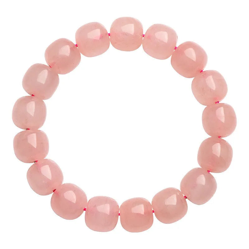 Pink crystal barrel bead bracelet with 8x10mm geometry pattern design