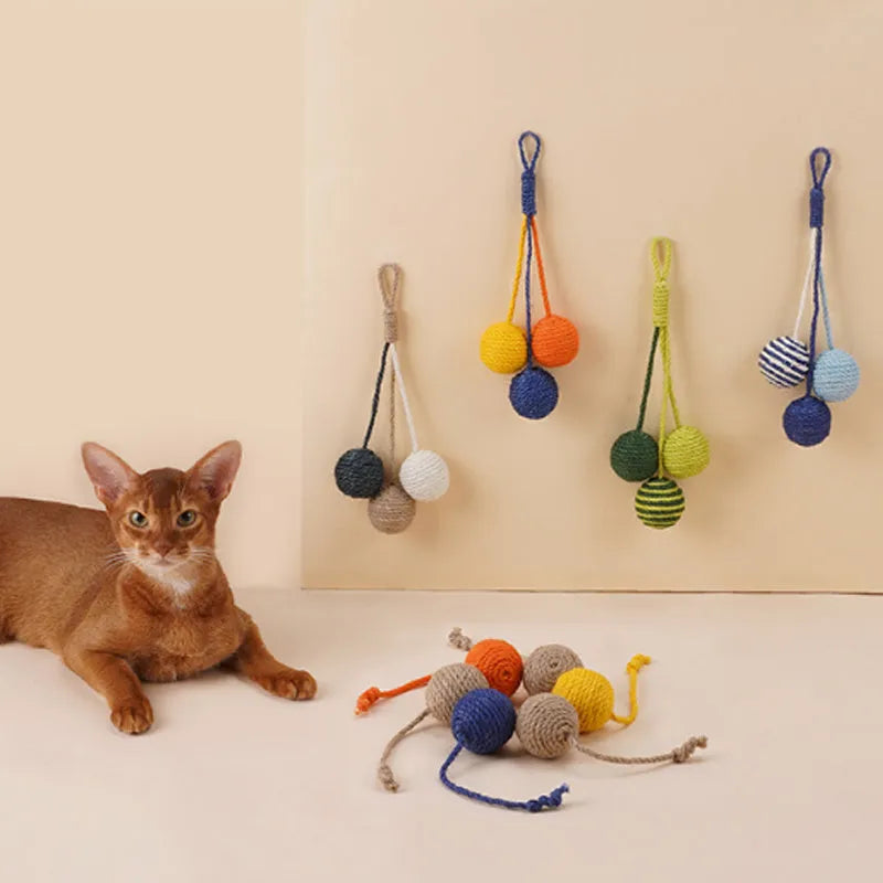 Multi-colour cat teaser stick toy set with bite-resistant catnip ball measuring 255mm by 105mm