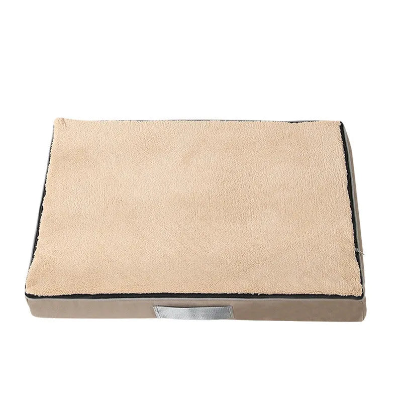 Removable washable memory sponge dog mat in khaki colour, showing thick sponge construction and rectangular shape.
