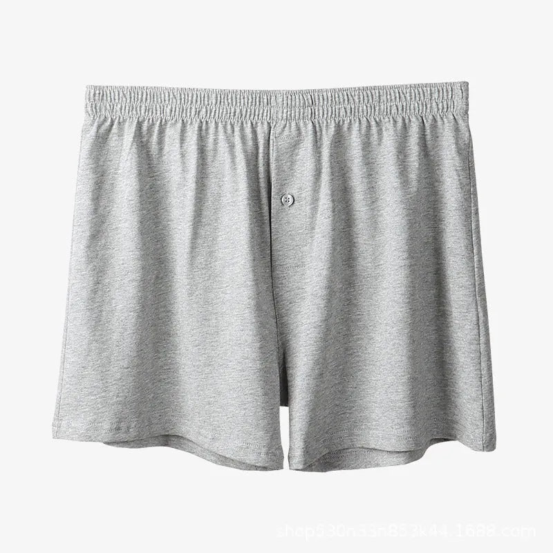 Men's loose fit cotton boxer shorts in light grey, navy blue and black colours with high waist design