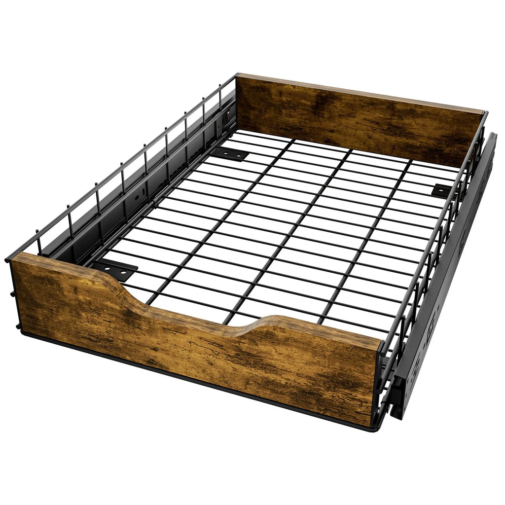Black wooden and iron pull basket drawer storage rack for home organisation