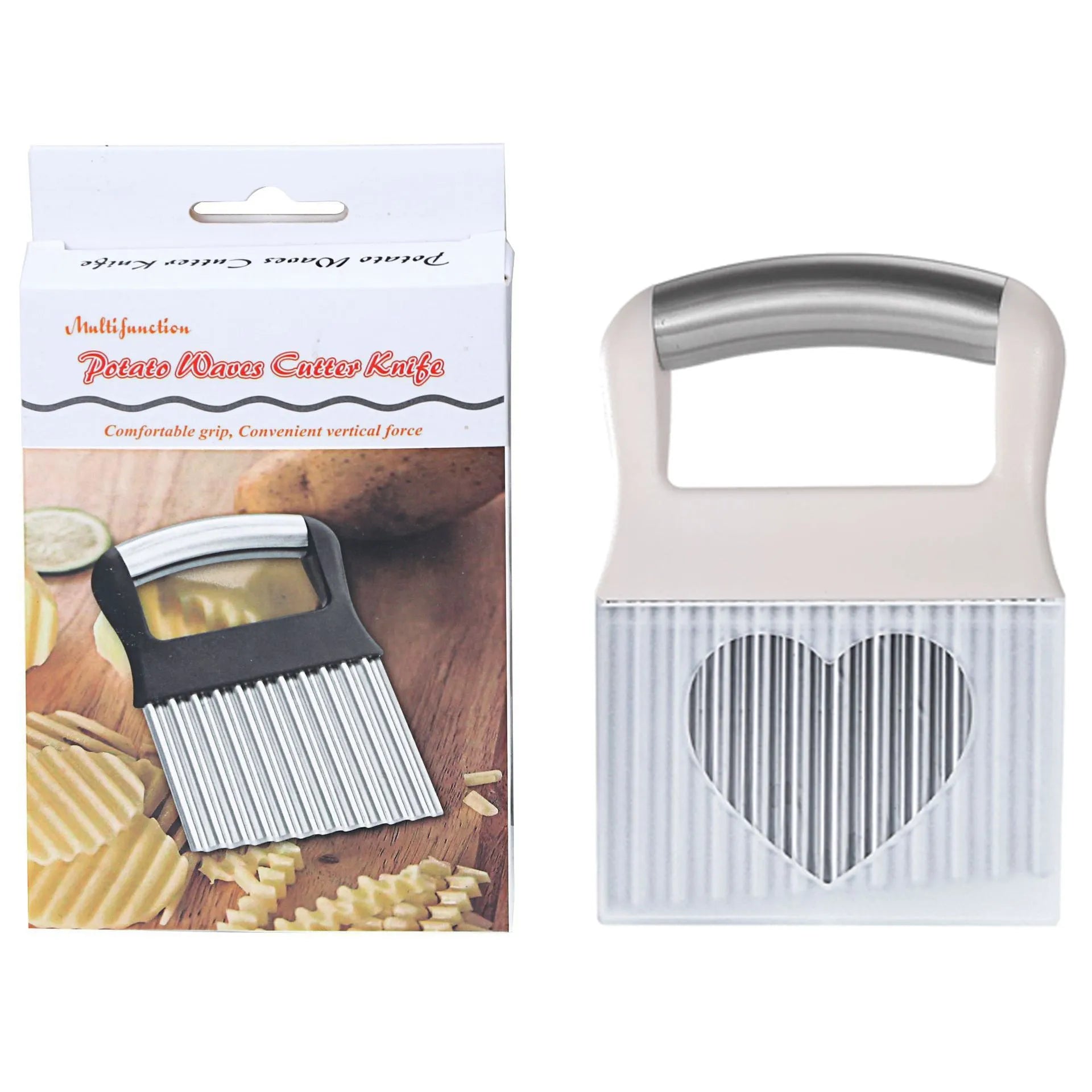 Stainless steel potato wave knife for crinkle cutting chips and waffle fries
