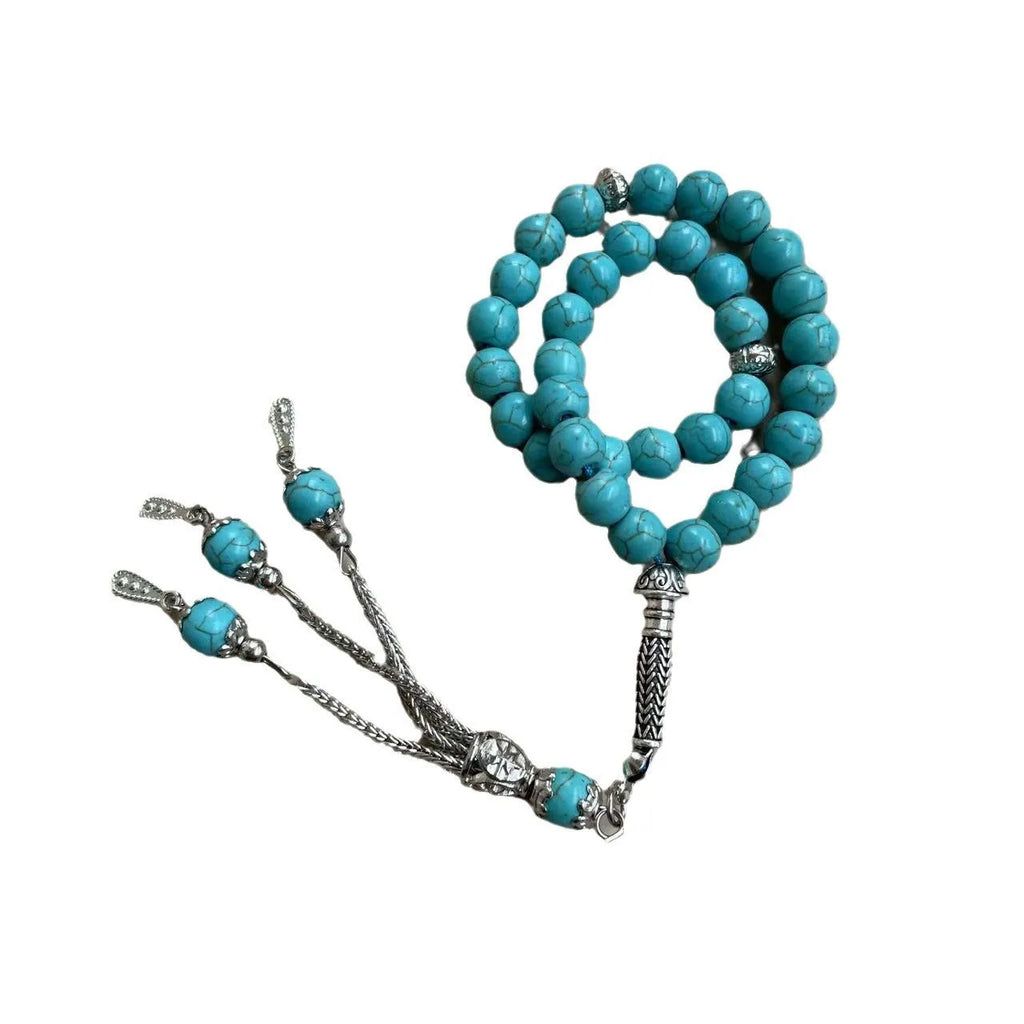 Sky blue stone bead Muslim worship bracelet with elastic cord