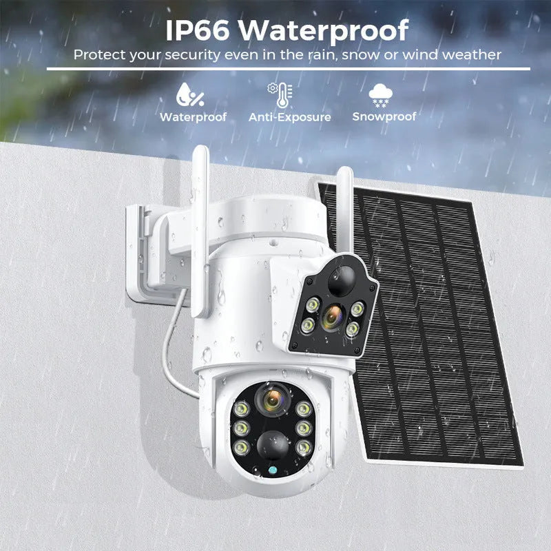 Outdoor solar wireless wifi security camera with solar panel in black colour option